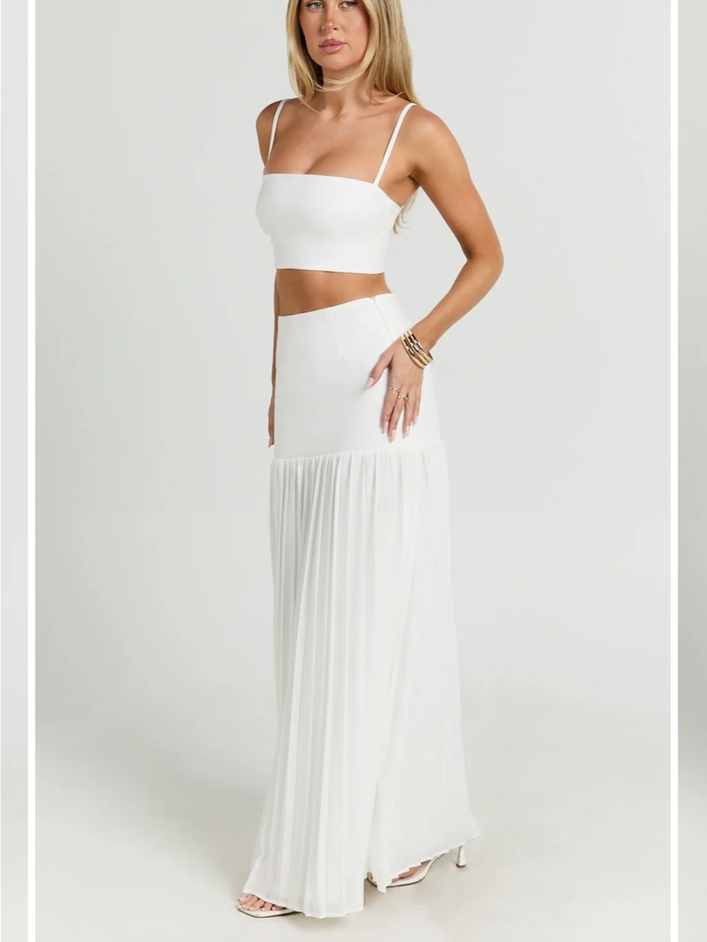 Showpo White Two-Piece Pleated Maxi Skirt Set - Picture 2 of 5